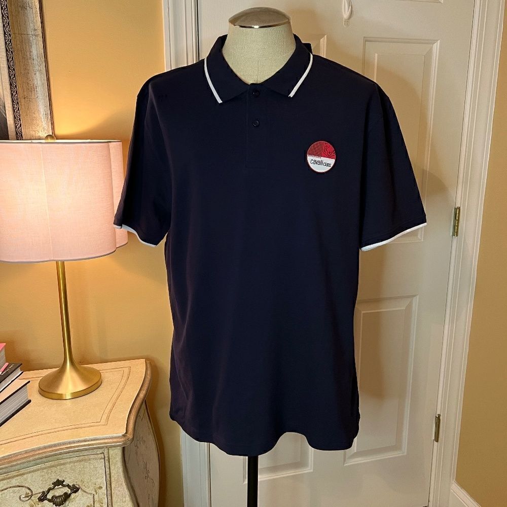 NWT Men's Cavalli Class Polo Shirt in Navy Blue Size 2XL XXL